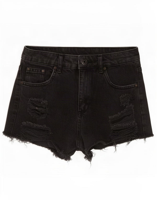 Pantaloni scurți din denim învechit pentru femei Topshop UK 6 XS W24 bumbac negru