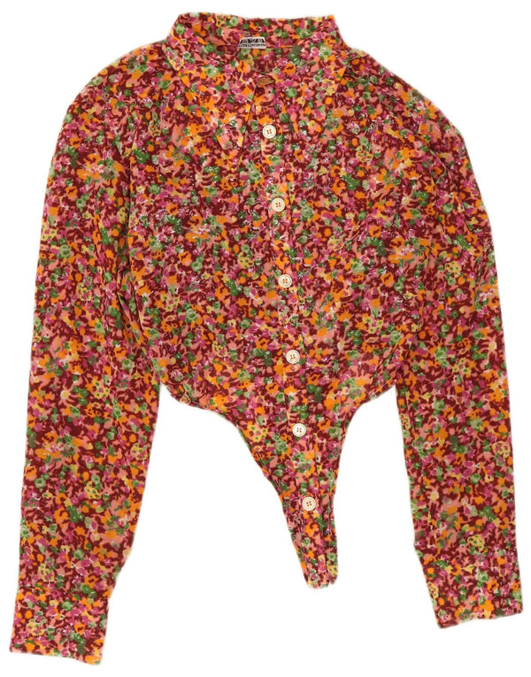 Body vintage pentru femei cu mâneci lungi UK 12 Medium Multicolor Floral