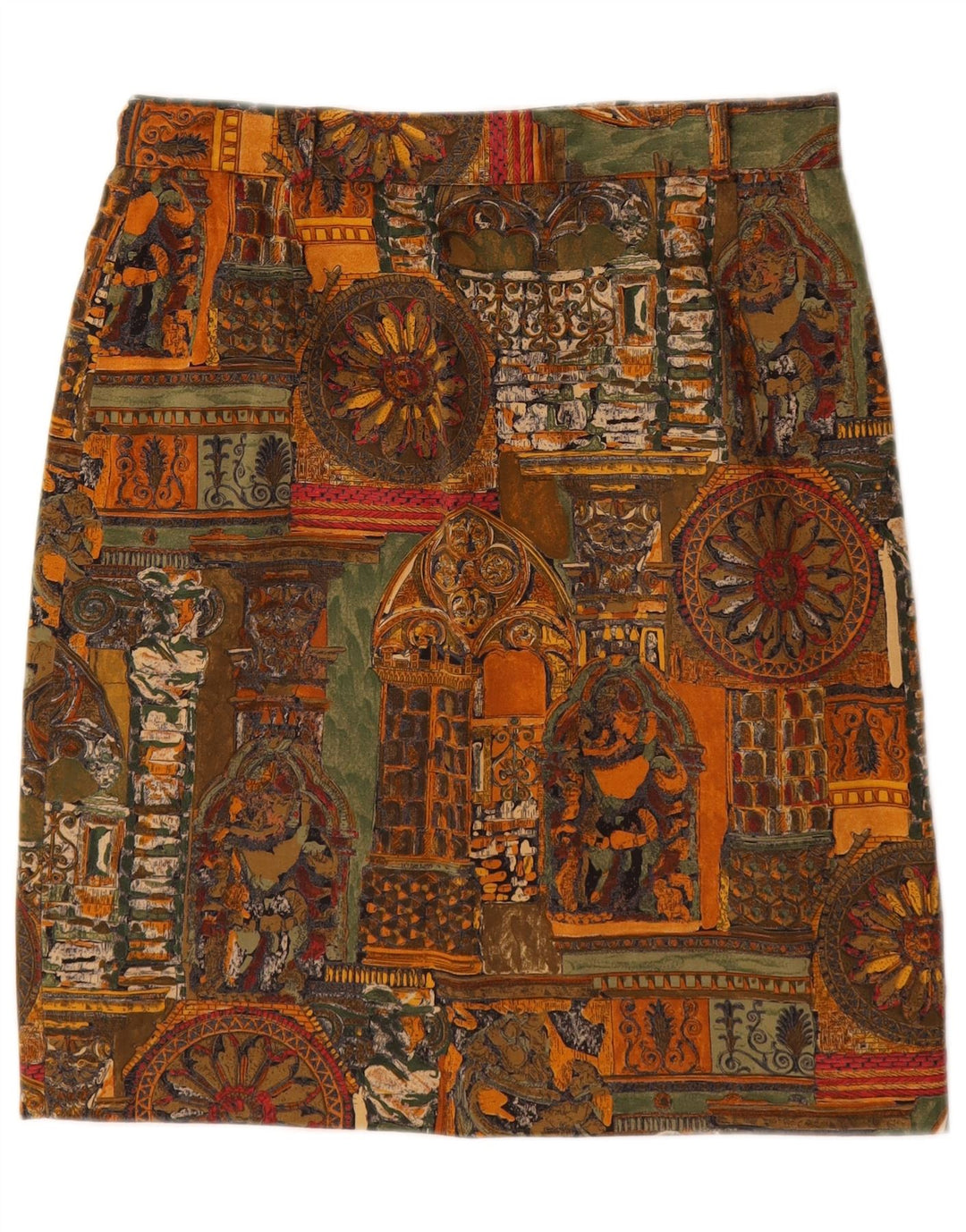 Fusta creion pentru femei VINTAGE W28 bumbac geometric maro mediu