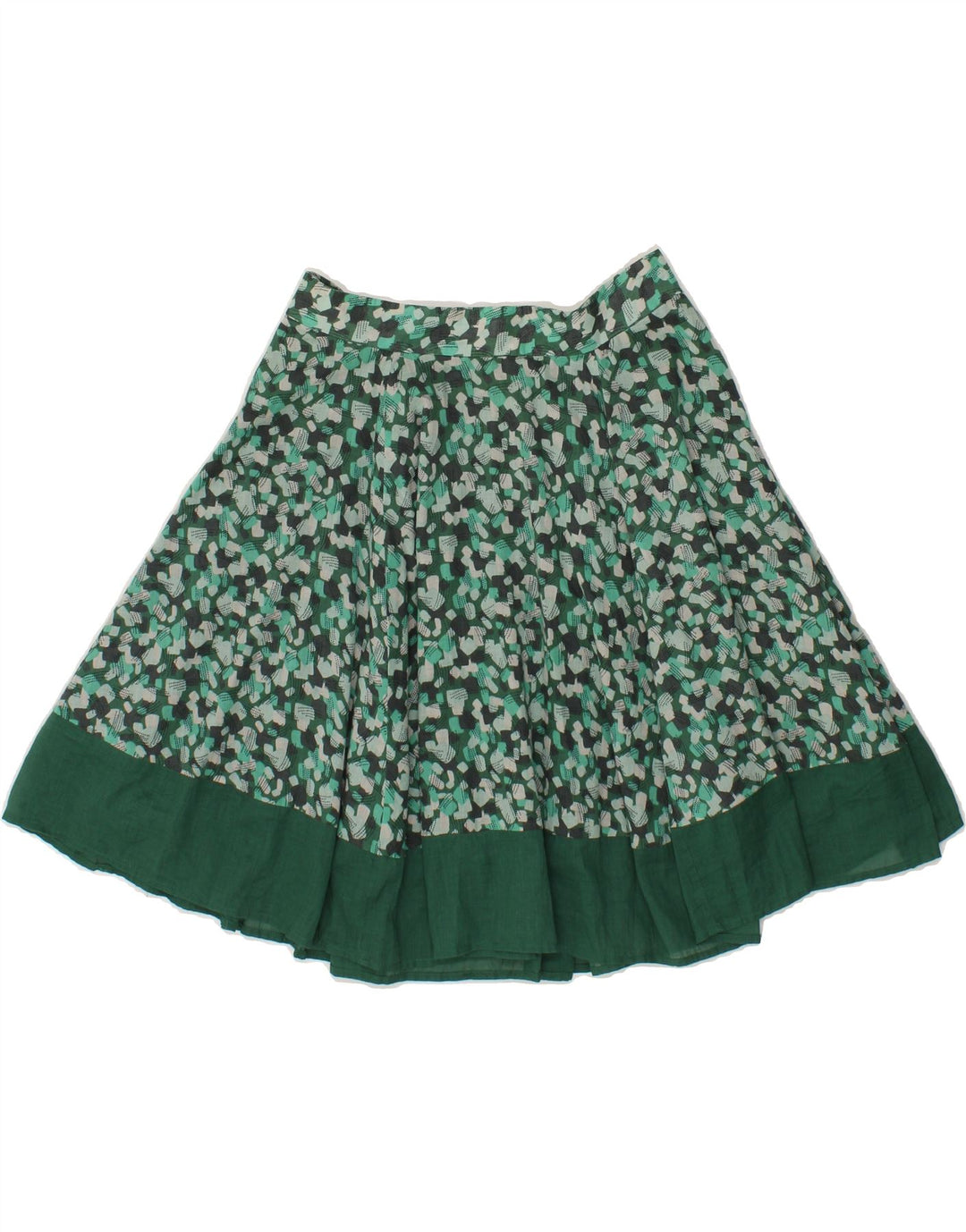 BENETTON Womens Abstract Pattern A-Line Skirt IT 40 Small W26 Green Cotton Vintage Benetton and Second-Hand Benetton from Messina Hembry 