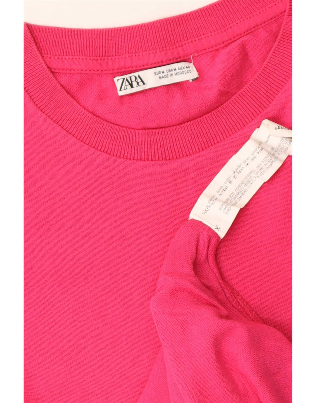 Tricou pentru femei Zara UK 14, bumbac roz mediu