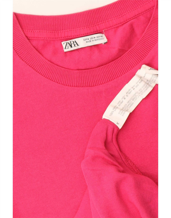 Tricou pentru femei Zara UK 14, bumbac roz mediu