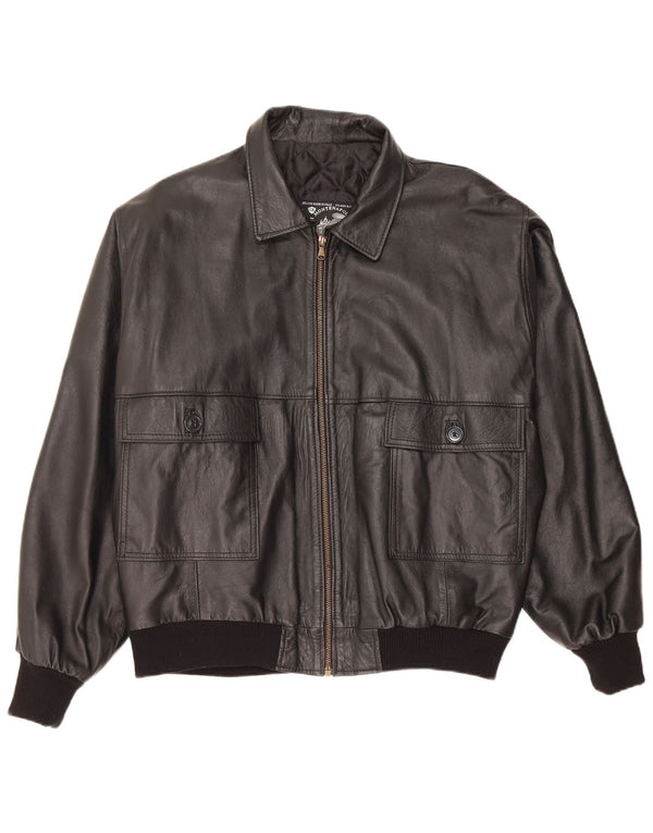 Jachetă de piele vintage pentru bărbați, cu tăiere largă, UK 38, piele medie neagră