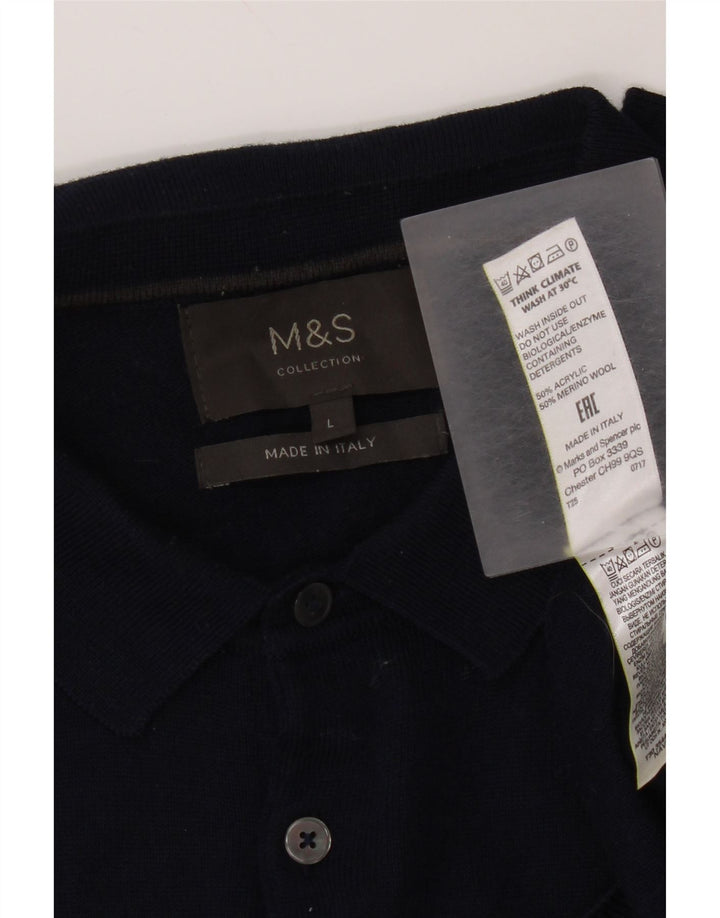 Marks & Spencer Pulover cu gât polo pentru bărbați, mare, albastru acrilic