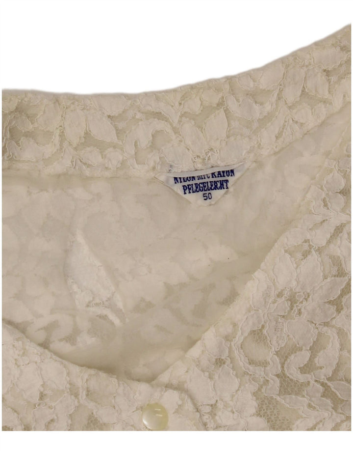 Bluză cămașă fără mâneci pentru femei VINTAGE, IT 50 XL, alb, cu flori