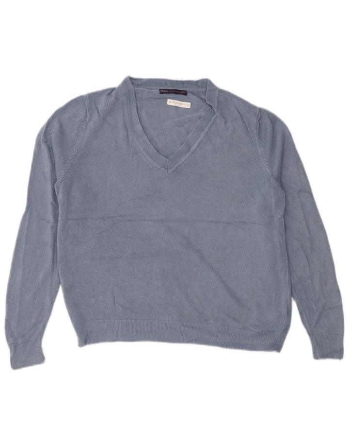 MARKS & SPENCER Pulover crop cu decolteu în V pentru femei UK 14 Medium Blue