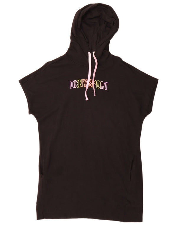 Rochie tricou cu glugă pentru femei Dkny UK 14 Sport mare din bumbac negru