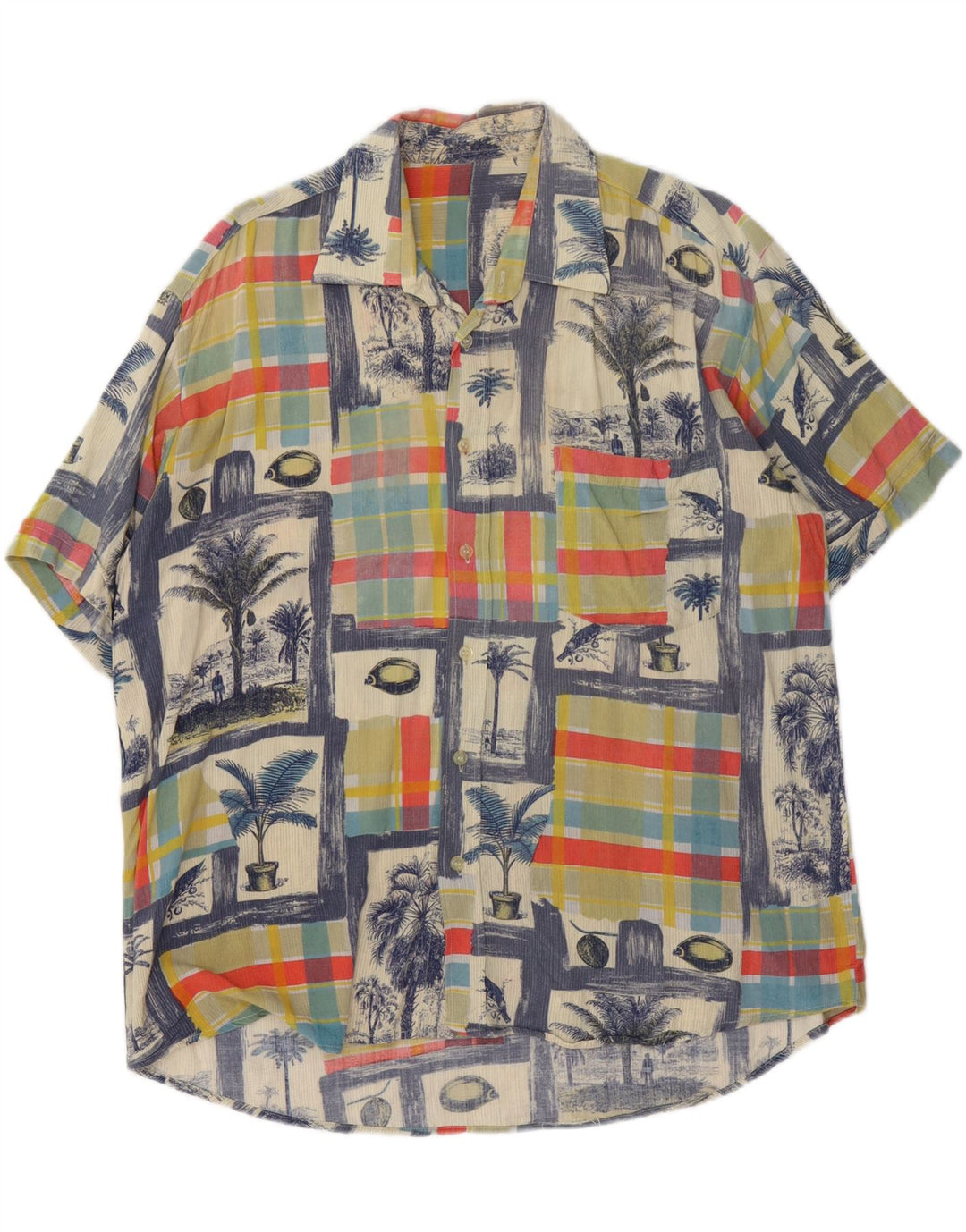 Cămașă vintage pentru bărbați cu mânecă scurtă, mare, multicoloră, mozaic