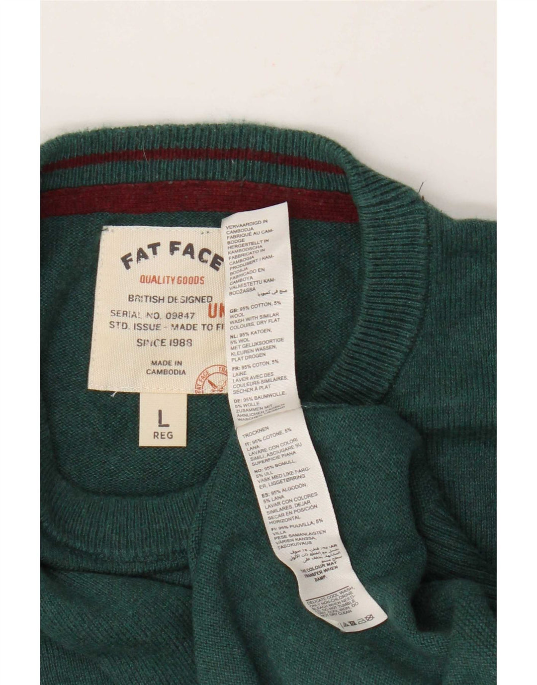 Pulover pentru bărbați Fat Face, cu formă obișnuită, cu decolteu rotund, bumbac verde mare