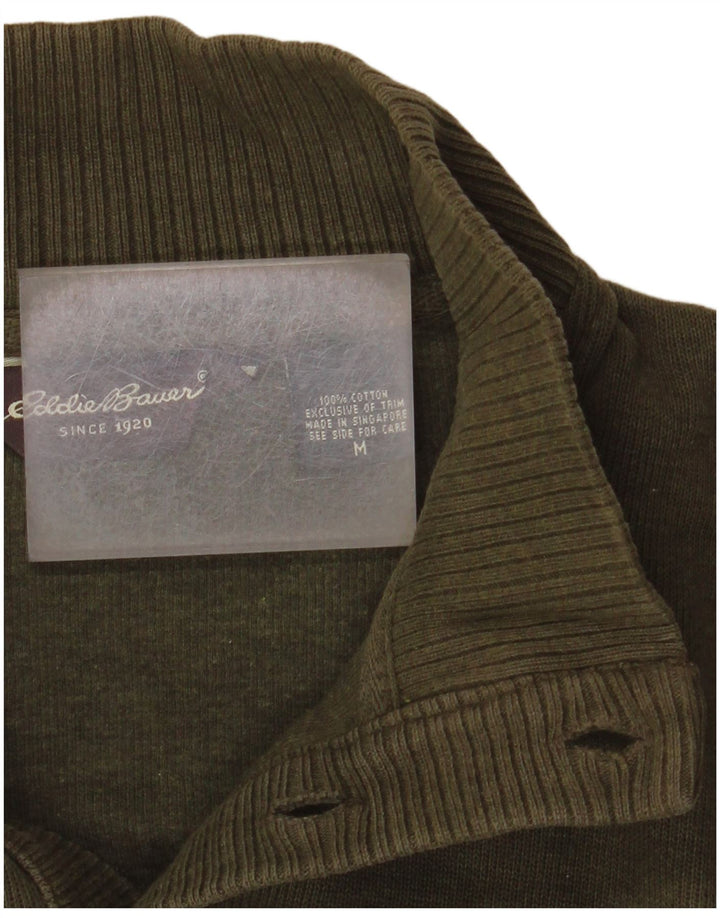 EDDIE BAUER Pulover pentru bărbați cu gât cu nasturi, bumbac mediu kaki