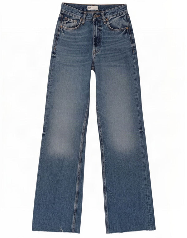 Zara Blugi pentru femei cu talie înaltă cu picioare largi EU 32 2XS W22 L33 Bumbac albastru