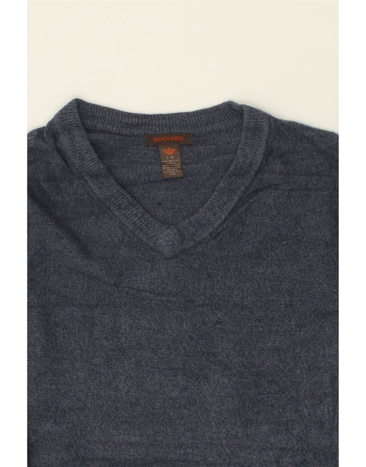 DOCKERS Mens V-Neck Jumper Sweater Large Navy Blue Argyle/Diamond Acrylic Vintage Dockers and Second-Hand Dockers from Messina Hembry 