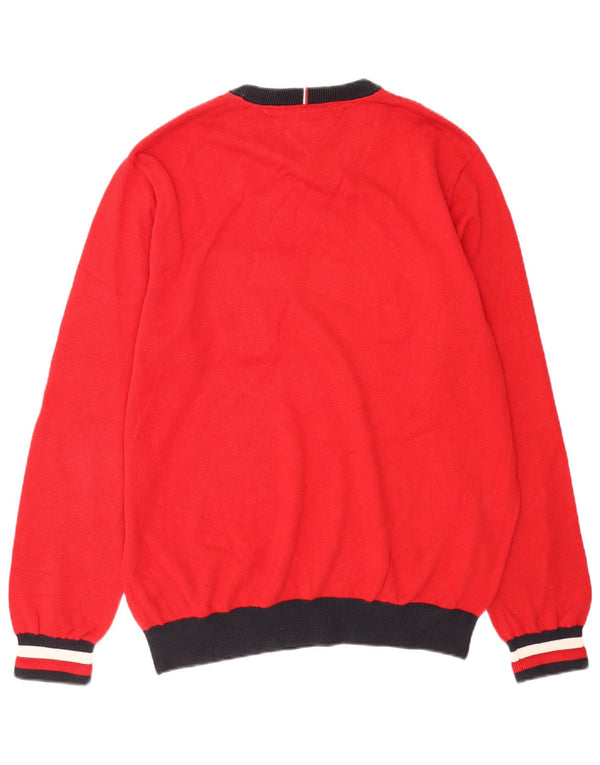 Pulover Tommy Hilfiger pentru bărbați, cu grafică, cu decolteu, XL, roșu, bloc de culoare