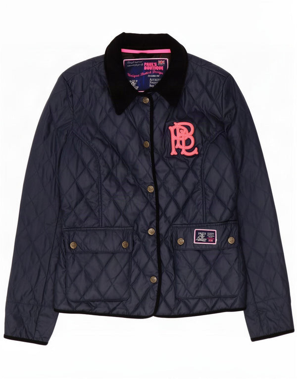 Paul's Boutique Womens Graphic Quilted Jacket UK 16 Large Navy Blue Cotton
