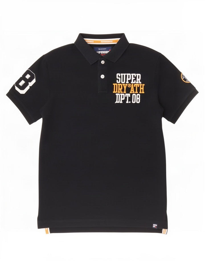 Tricou polo grafic pentru bărbați Superdry, bumbac negru mare