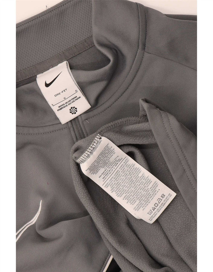 Top de trening pentru bărbați Dri Fit, cu fermoar și gât, color block, gri mare