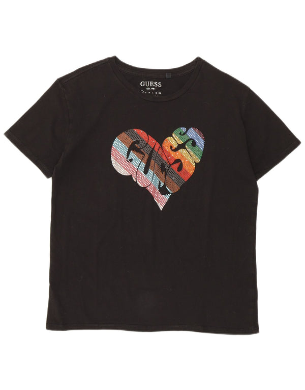 Tricou cu grafic supradimensionat pentru femei Guess UK 6 XS Negru