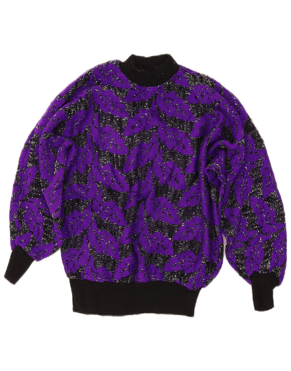 VINTAGE Pulover cu gât țestoasă pentru femei UK 8 Mic violet Colorblock