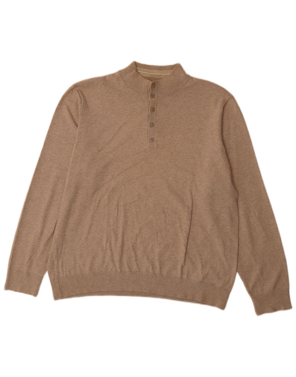Pulover pentru bărbați Marks & Spencer, Blue Harbour, cu gât cu nasturi, XL, bej