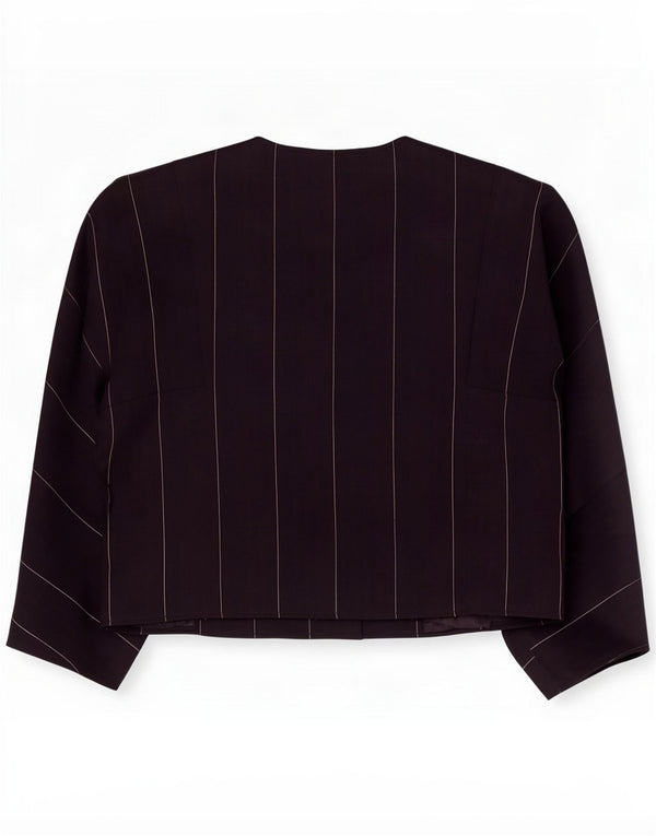 Vintage Femei mâneci 3/4 Blazer Jachetă IT 44 Medium Bleumarin cu dungi