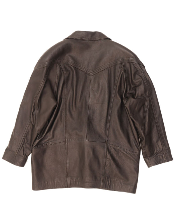 Jachetă de piele supradimensionată vintage pentru femei UK 16 Large Black