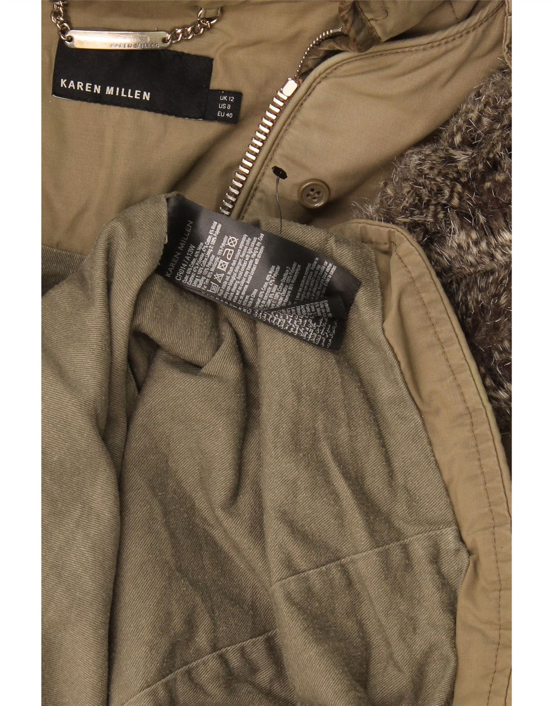 Jachetă parka cu glugă pentru femei Karen Millen UK 12 Poliester kaki mediu