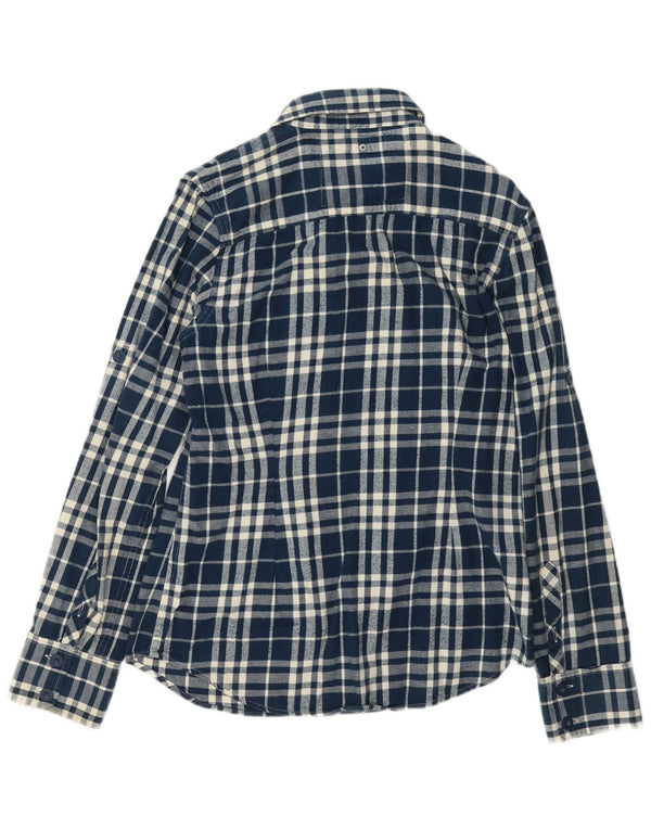 Cămașă de flanel pentru femei Superdry UK 14 mare din bumbac cu carouri bleumarin