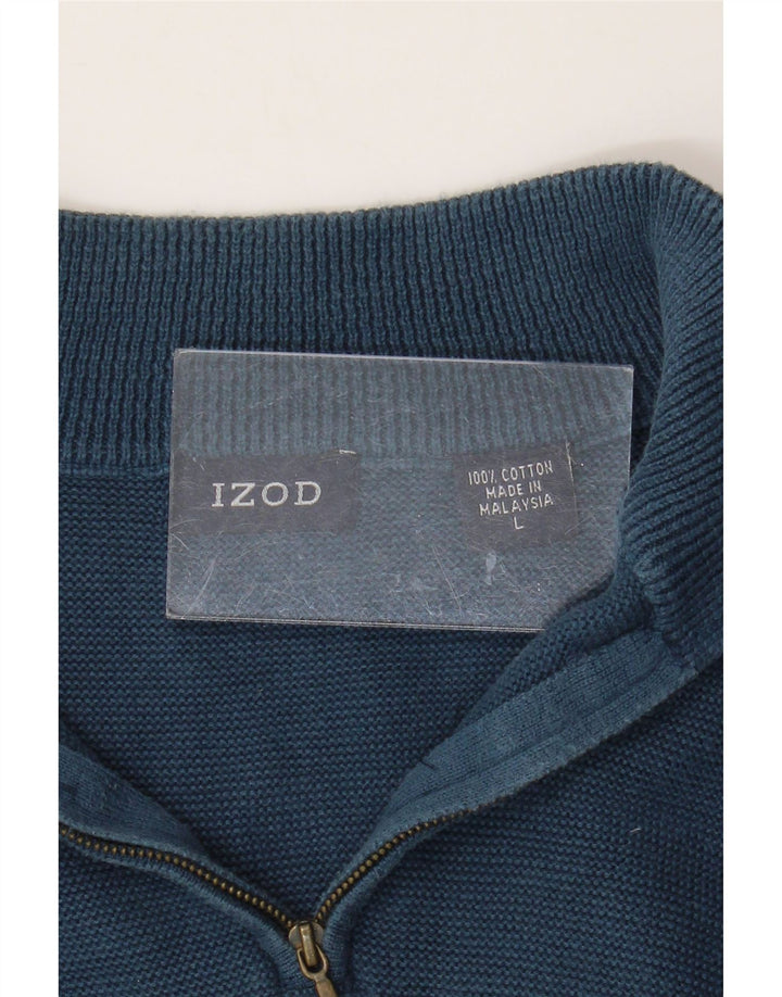Pulover Izod pentru bărbați, cu fermoar și gât, bumbac mare, albastru