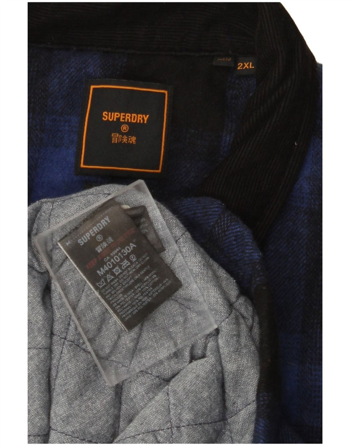 SUPERDRY Cămașă pentru bărbați Cămașă de flanel 2XL Lână cu carouri bleumarin