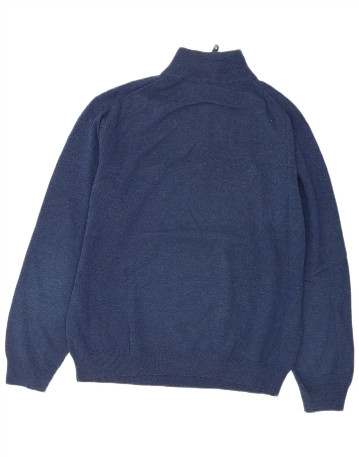 Pulover Gant pentru bărbați, cu fermoar și gât, XL, lână de miel, albastru