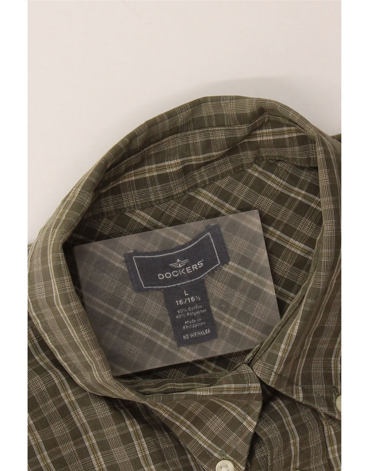 Cămașă pentru bărbați DOCKERS Mărimea 16 1/2 mare, bumbac cu carouri kaki
