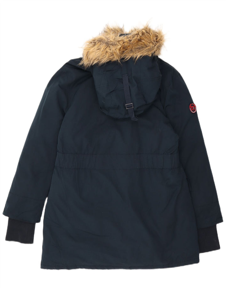 Palton căptușit cu glugă Superdry pentru femei UK 16 mare, poliester bleumarin
