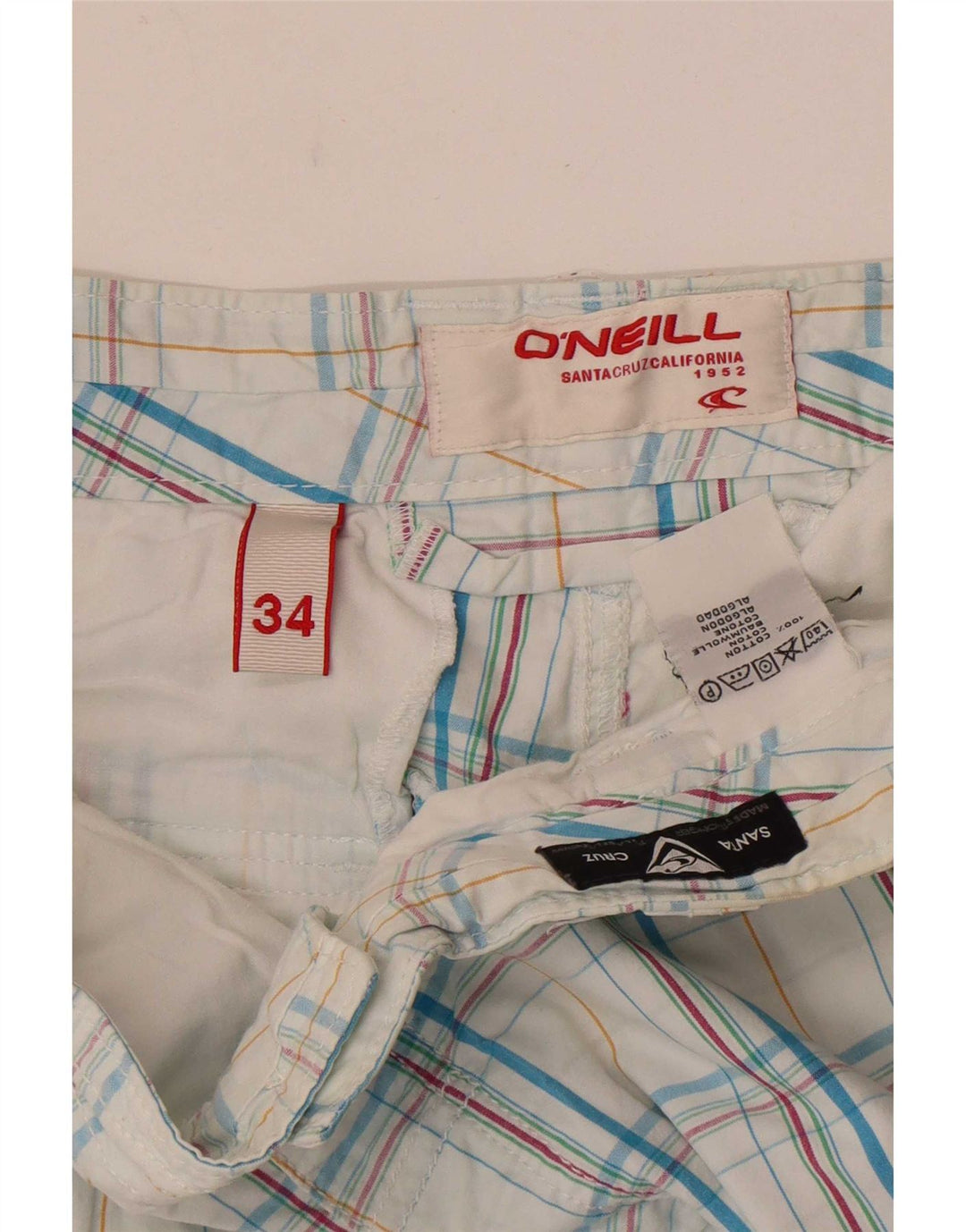 Pantaloni scurți cargo O'Neill pentru bărbați W34, bumbac cu carouri mari, albastre