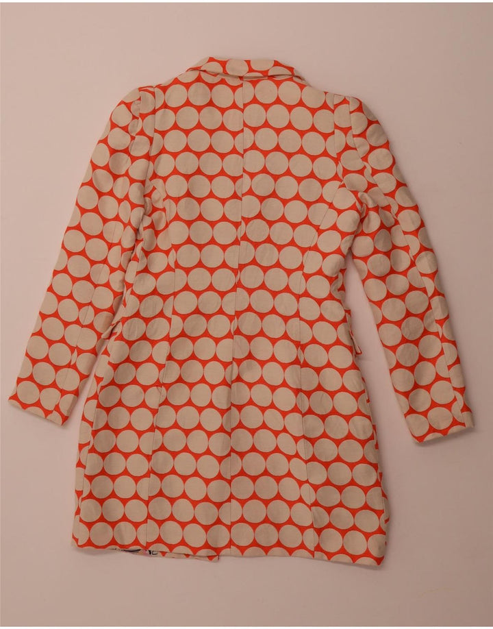 DESIGUAL Womens Longline Blazer Jacket EU 36 Small Orange Polka Dot