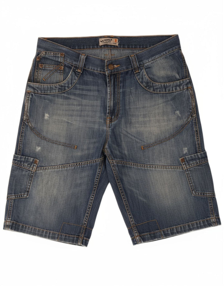 WPM Mens Graphic Cargo Denim Shorts IT 48 Medium W29  Blue Cotton