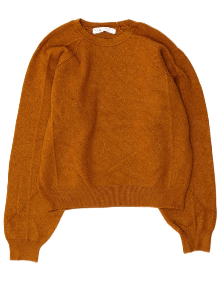 Pulover de damă ZARA Crop oversize cu gât crew pulover UK 10 Mic Maro