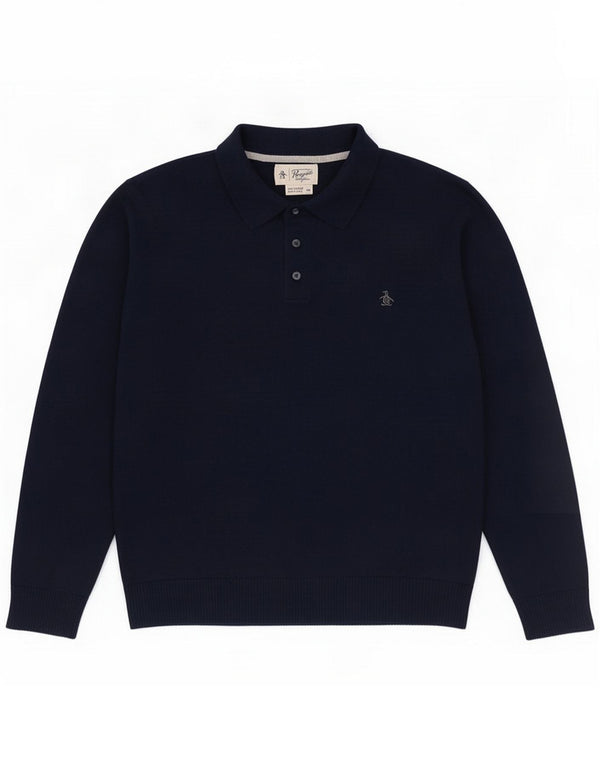 Penguin Boys Polo Neck Jumper Sweater 15-16 Years XL Navy Blue Merino Wool