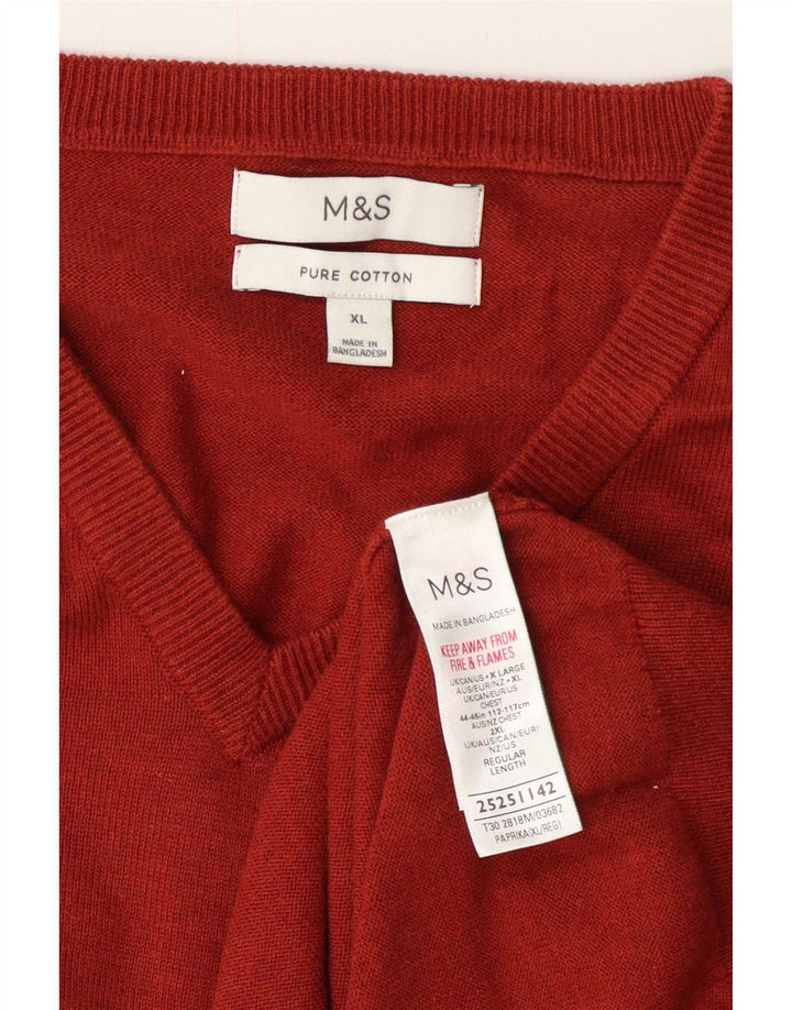Pulover pentru bărbați Marks & Spencer, cu decolteu în V, XL, bumbac roșu