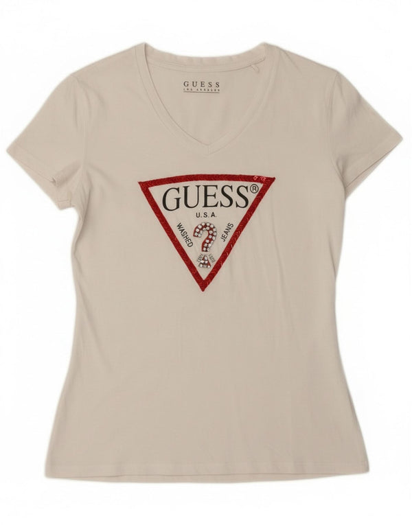 Tricou grafic Guess pentru femei Top UK 12 Medium White