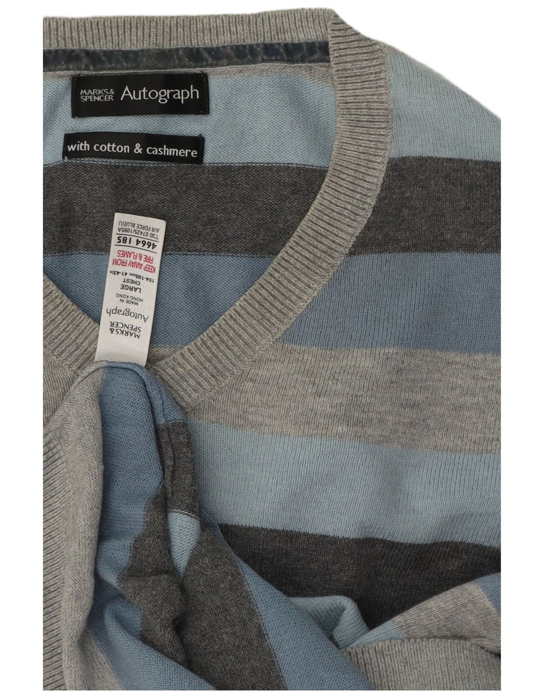 Pulover cu decolteu în V cu autograf pentru bărbați Marks & Spencer, mare, cu dungi gri