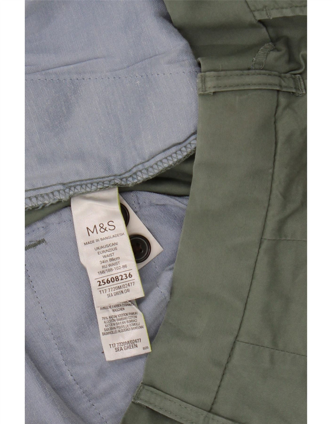 Pantaloni scurți chino pentru bărbați Marks & Spencer W34, bumbac verde mare