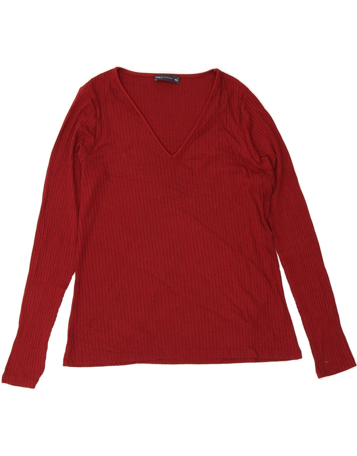 MARKS & SPENCER Womens Top Long Sleeve UK 16 Large Red Viscose Vintage Marks & Spencer and Second-Hand Marks & Spencer from Messina Hembry 