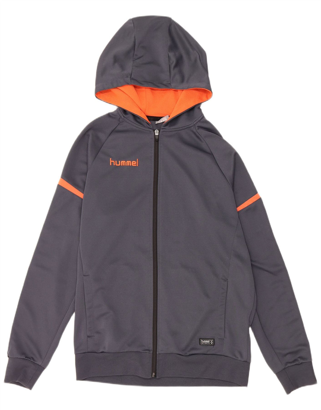 HUMMEL Pulover cu capotă cu fermoar grafic pentru bărbați, mare, gri, poliester color bloc