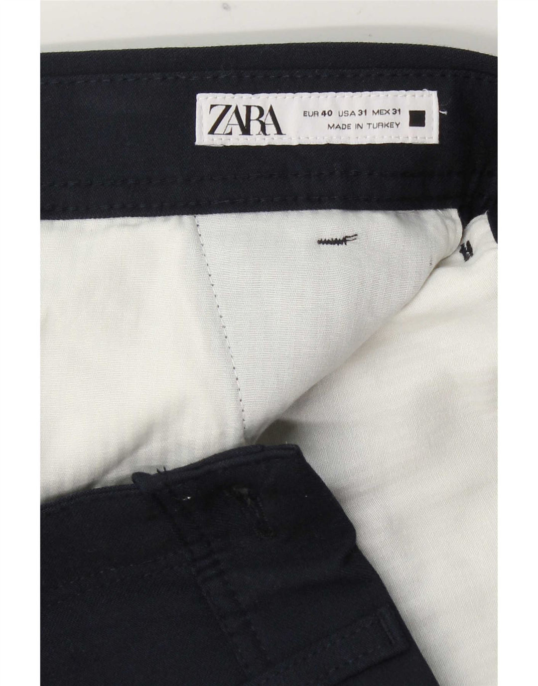 Zara Mens Slim Chino Trousers EU 40 Medium W31 L29 Navy Blue Polyester