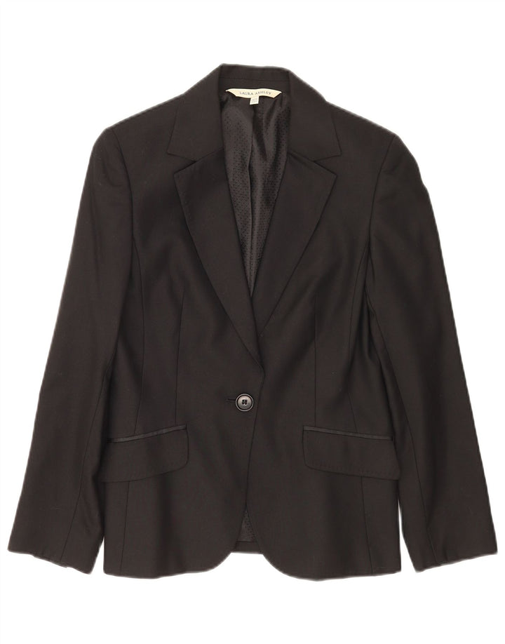Jachetă blazer pentru femei Laura Ashley, cu 1 nasture, UK 10, lână neagră mică