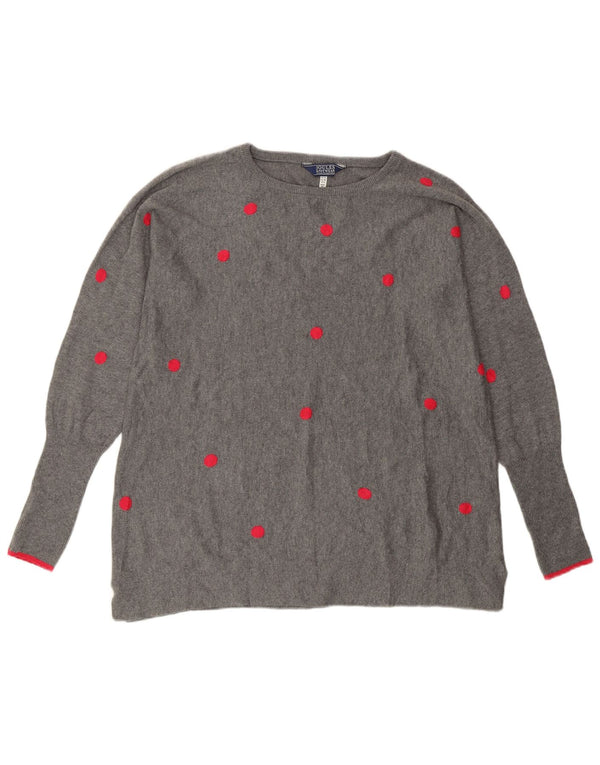 Pulover Jumper pentru femei supradimensionat cu gât barcă UK 10, gri mic, buline