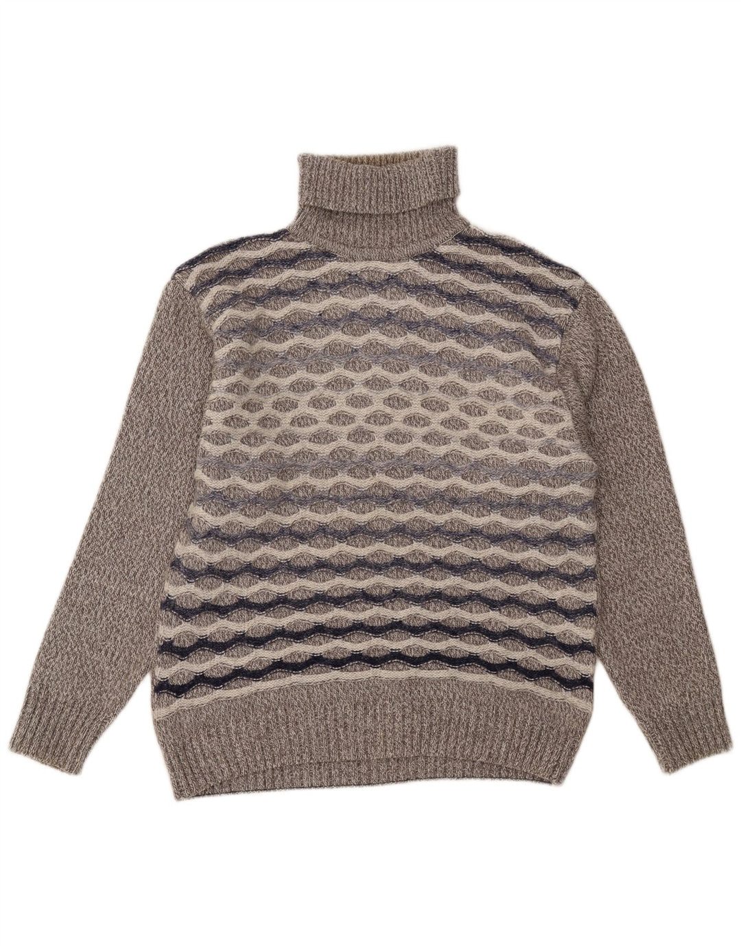 Pulover vintage pentru bărbați cu gât rulat, lână mare cu dungi gri