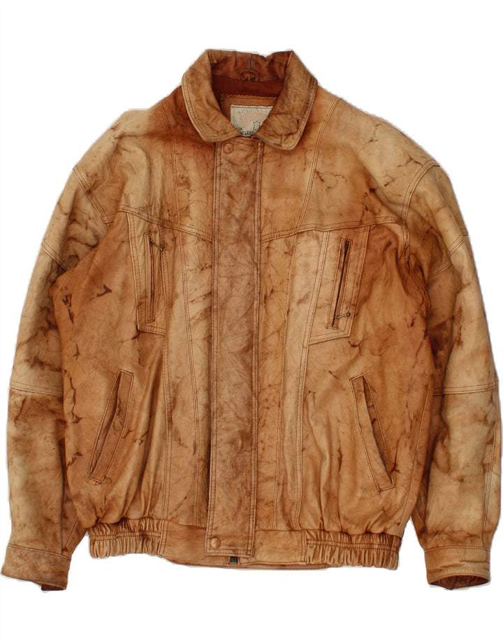 Jachetă de piele pentru bărbați VINTAGE UK 40 mare, maro, retro, din piele