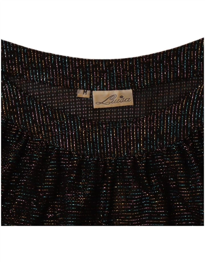 Bluză Vintage pentru femei Crop Batwing Top UK 14 Medium Black Flecked
