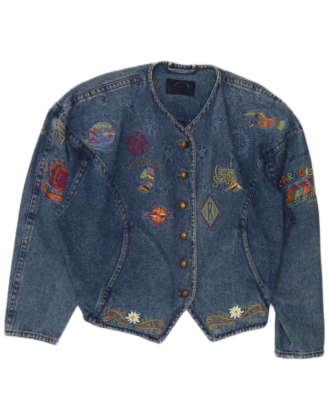 Jachetă Bogner de denim cu grafică pentru femei UK 14 Medium Blue Anii 90